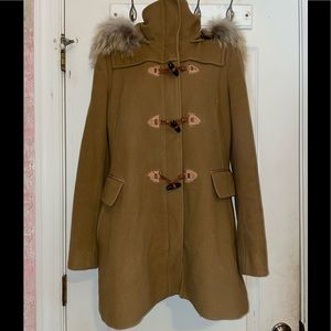 Vintage Andrew Marc wool coat with raccoon fur trimmed hood size 12